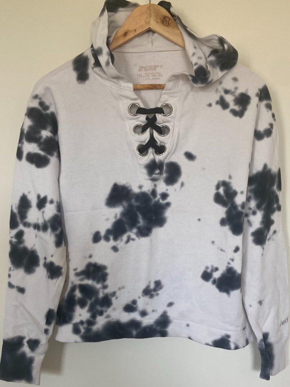 Justice Girls Black White Tie Dye Hoodie Sweatshirt Pullover Size 14